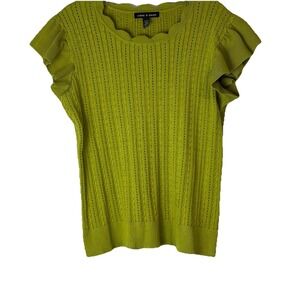 Cable & Gauge Womens Lime Green Sweater Sz‎ Med Short Flutter Sleeve Cable Knit